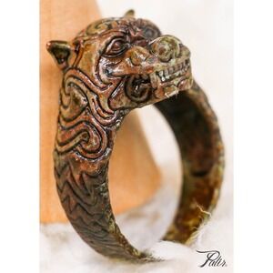 Cheetah Ring Patina Finish Tribal Big Cat Head Statement Gift Men Women Size 10